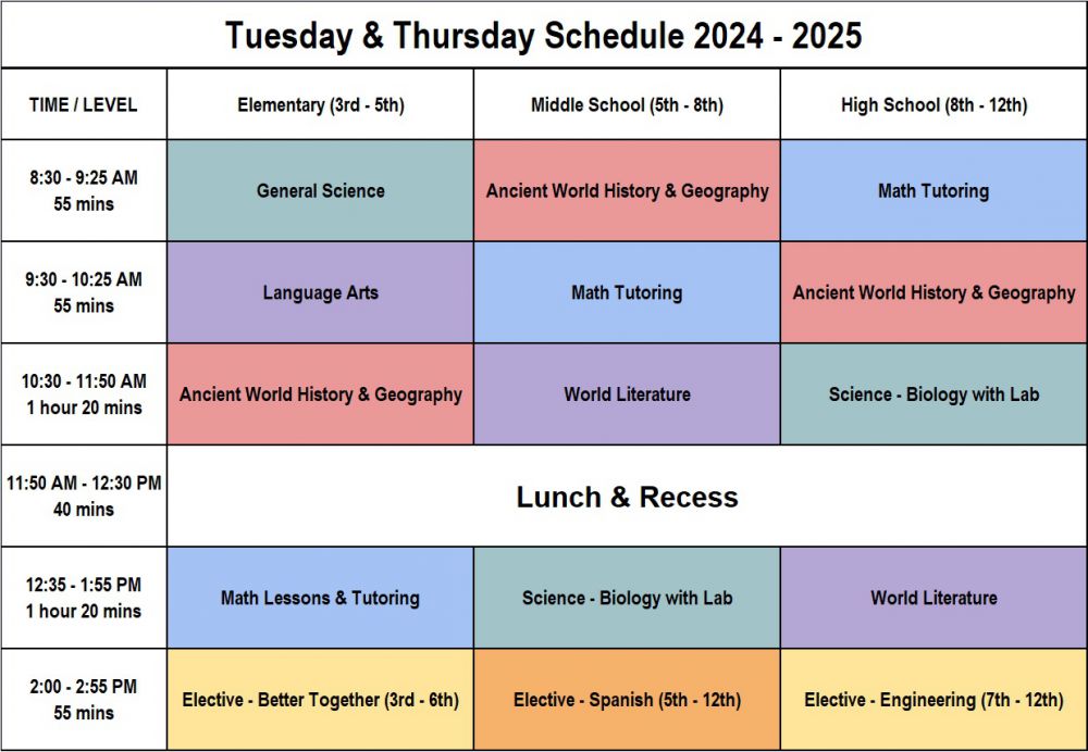 Schedules for 2024 2025